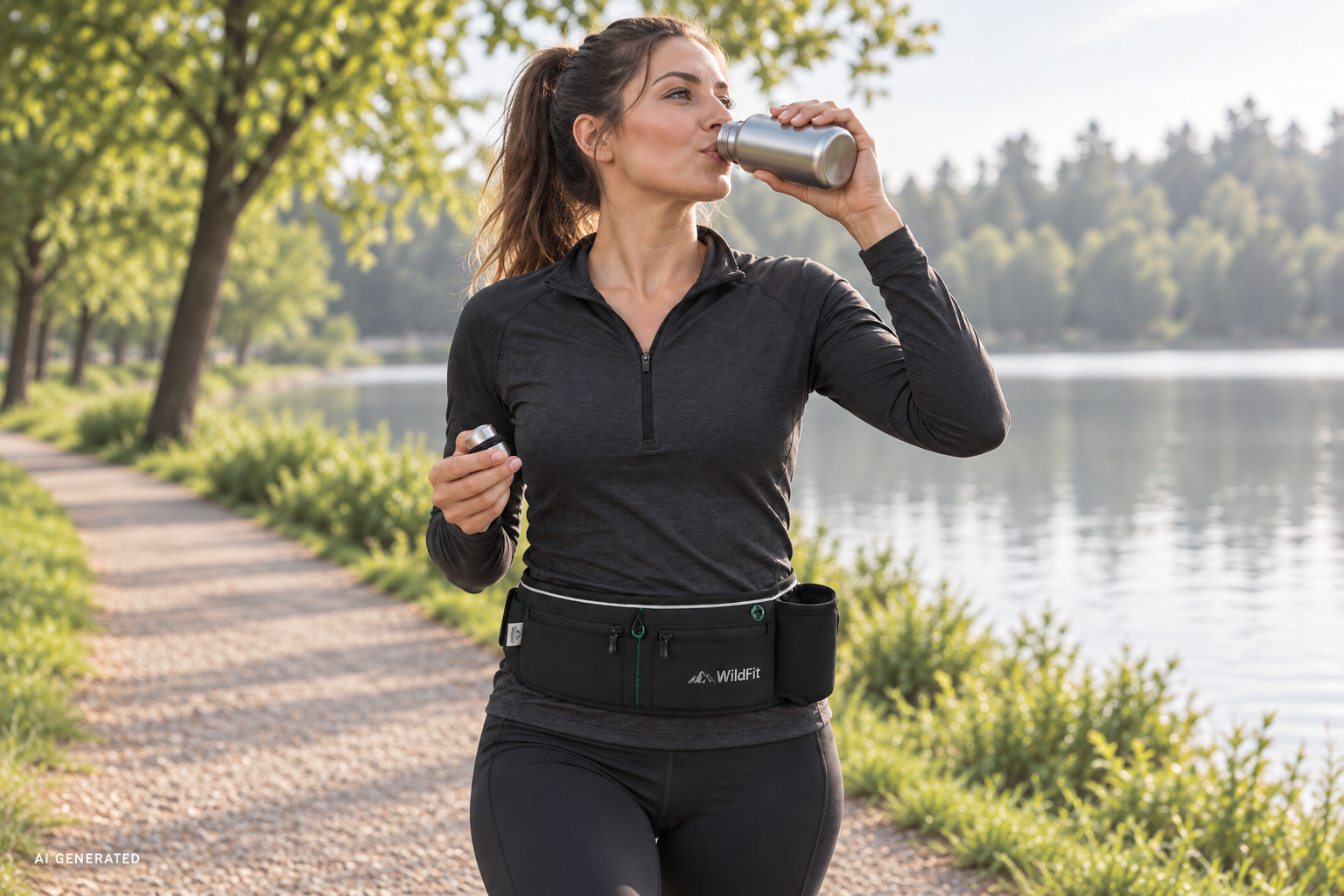 Läuferin mit WildFit Runner's Belt und Trinkflasche